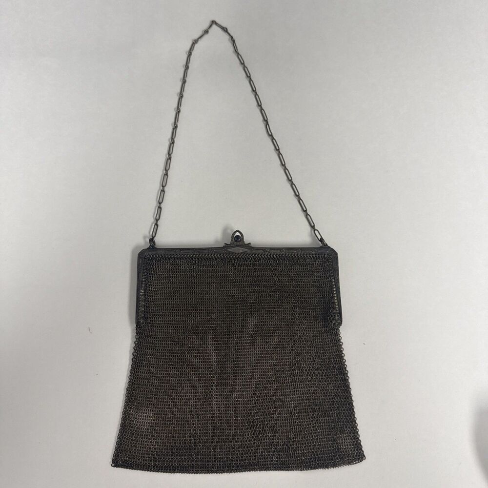 Antique Whiting & Davis Mesh Purse Blue Cabochon Clasp Art